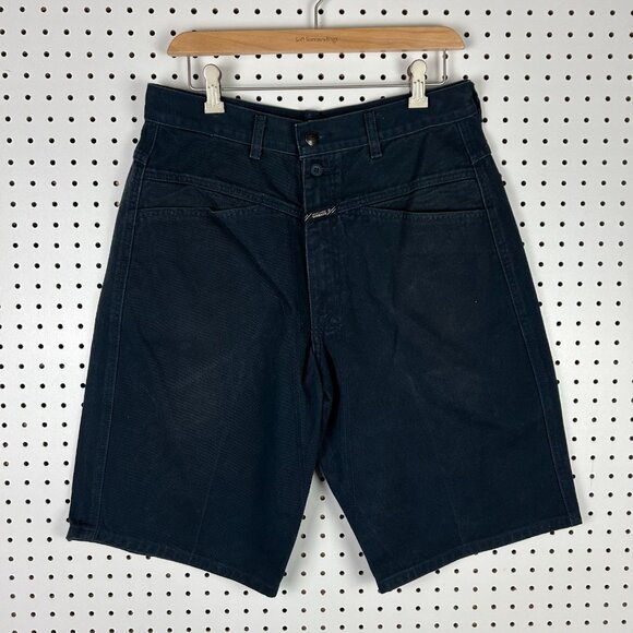 Girbaud Navy Blue Shorts Size 32 Hip Hop Wide Leg Baggy 90s Dark Wash Y2K Cotton - Picture 4 of 6